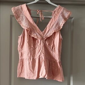 Old Navy Dusty Rose Crochet-Trim V-Neck Peplum Tank